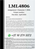 LML4806 Assignment 1 &lpar;COMPLETE ANSWERS&rpar; Semester 1 2026 - DUE March 2026&period;&period;&period;