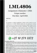 LML4806 Assignment 2 &lpar;COMPLETE ANSWERS&rpar; Semester 1 2026 - DUE April 2026
