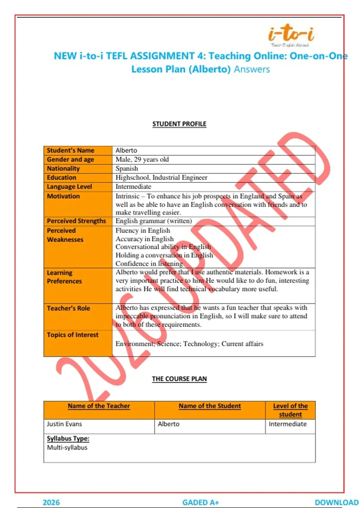 i-to-i TEFL Assignment 4: Teaching Online One-on-One Lesson Plan ...