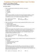 Foundations of Nursing Cooper 9th Edition 2025&sol;2026 Test Bank with Solution