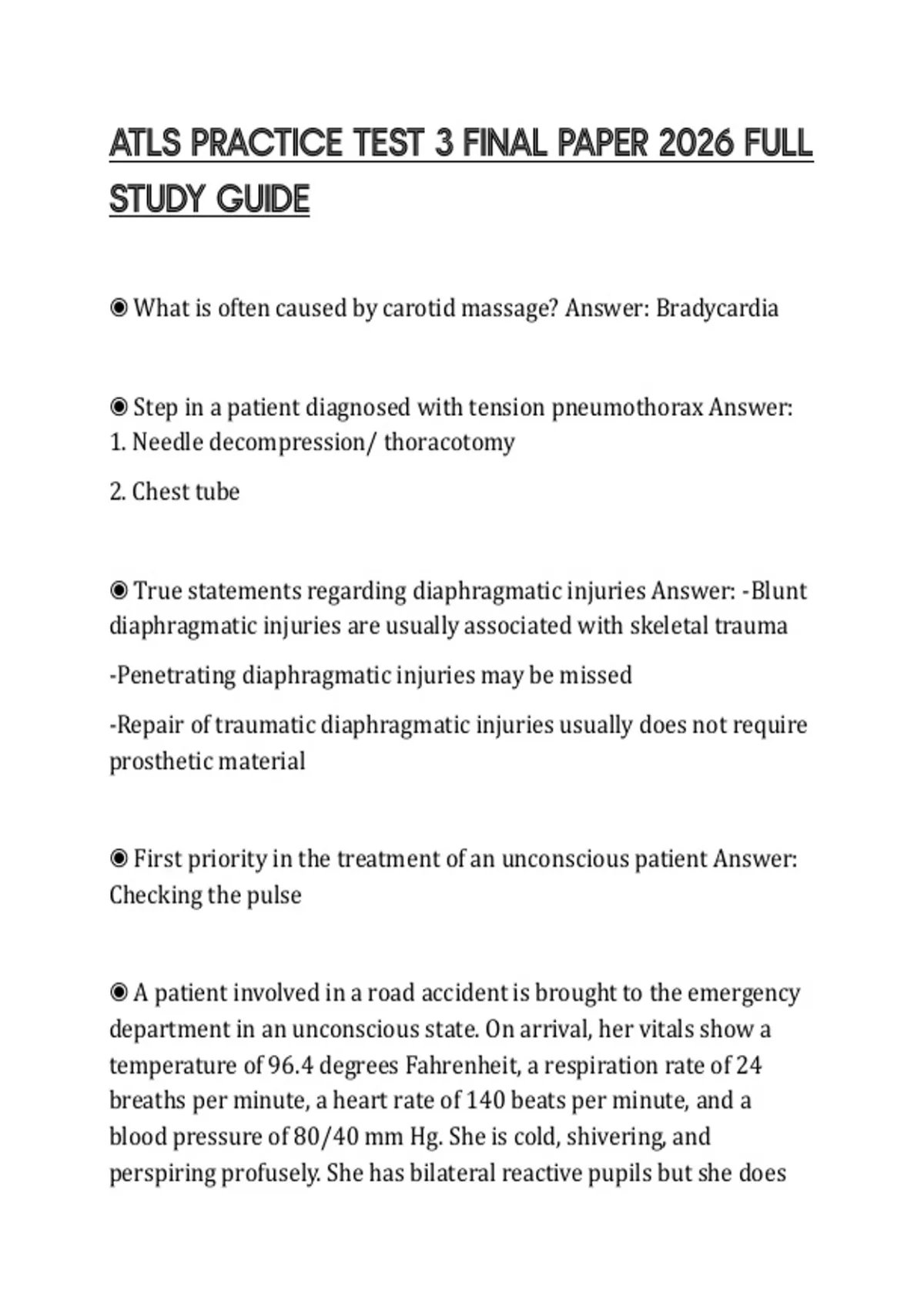 ATLS PRACTICE TEST 3 FINAL PAPER 2026 FULL STUDY GUIDE - ATLS - Stuvia US