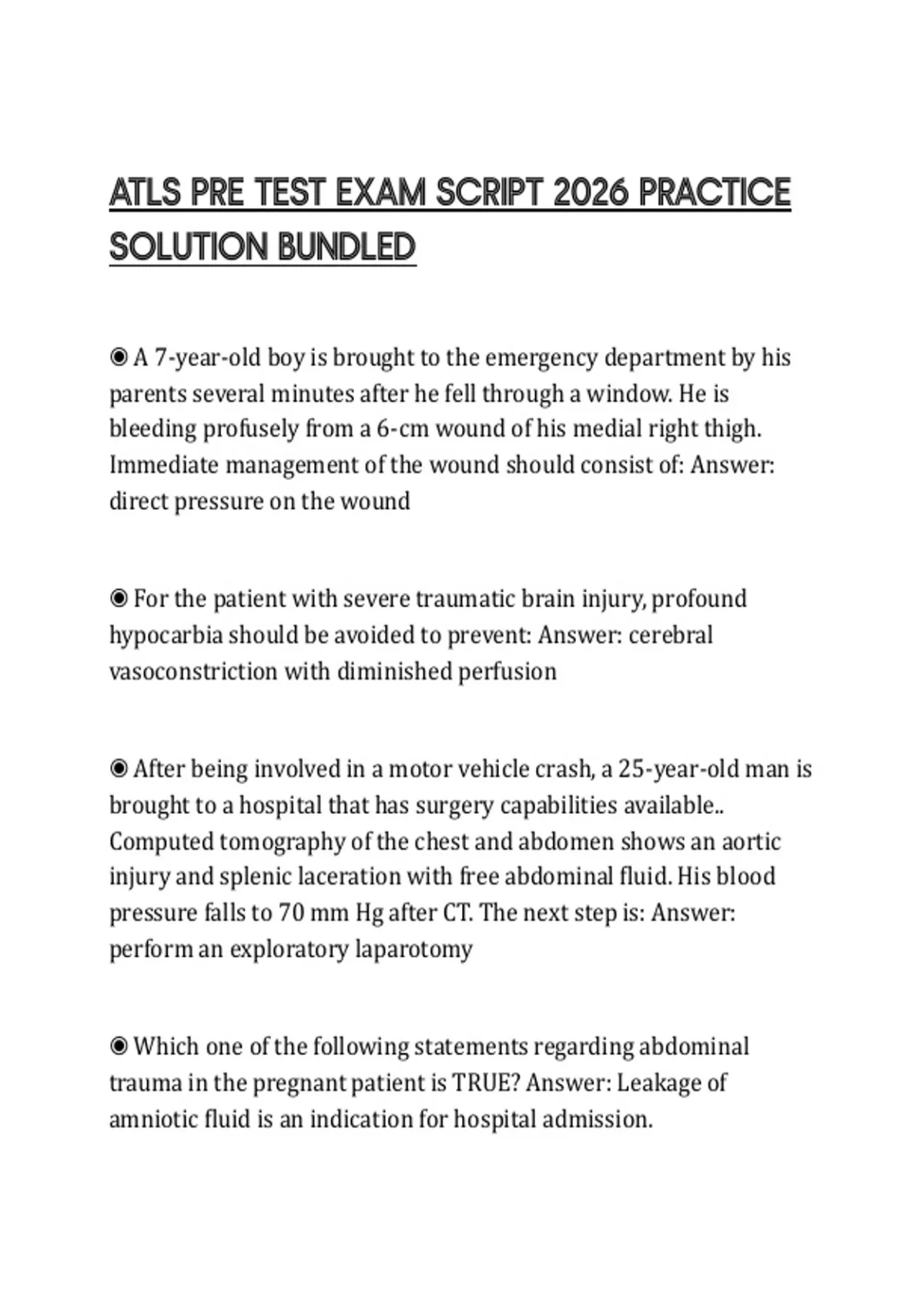 ATLS PRE TEST EXAM SCRIPT 2026 PRACTICE SOLUTION BUNDLED - ATLS - Stuvia US