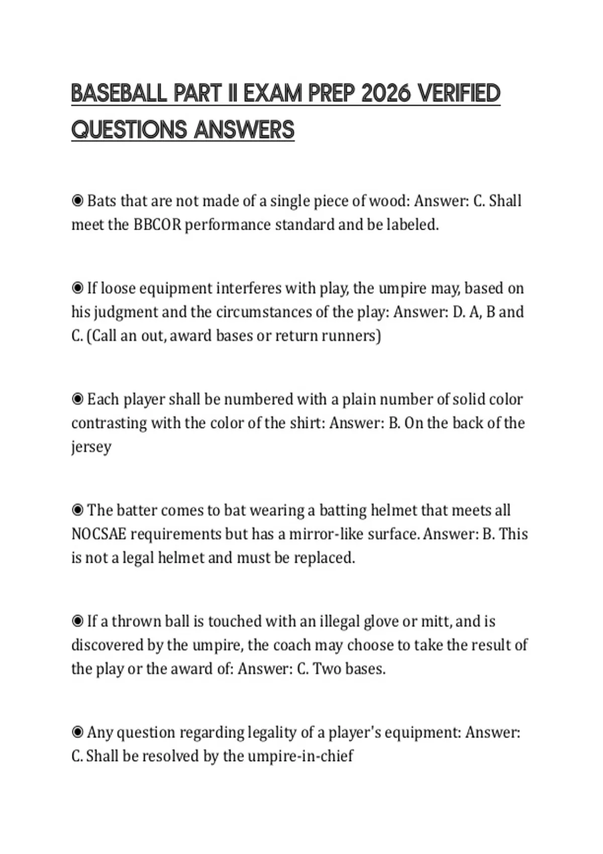BASEBALL PART II EXAM PREP 2026 VERIFIED QUESTIONS ANSWERS - BASEBALL ...