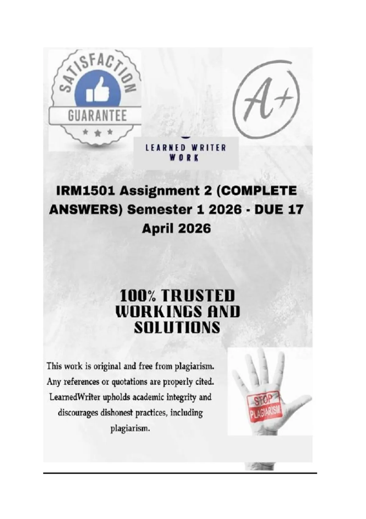 IRM1501 Assignment 2 (COMPLETE ANSWERS) Semester 1 2026 - DUE 17 April ...