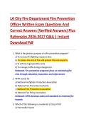 LA City Fire Department Fire Prevention  Officer Written Exam Questions And  Correct Answers &lpar;Verified Answers&rpar; Plus  Rationales 2026-2027 Q&A &vert; Instant  Download Pdf