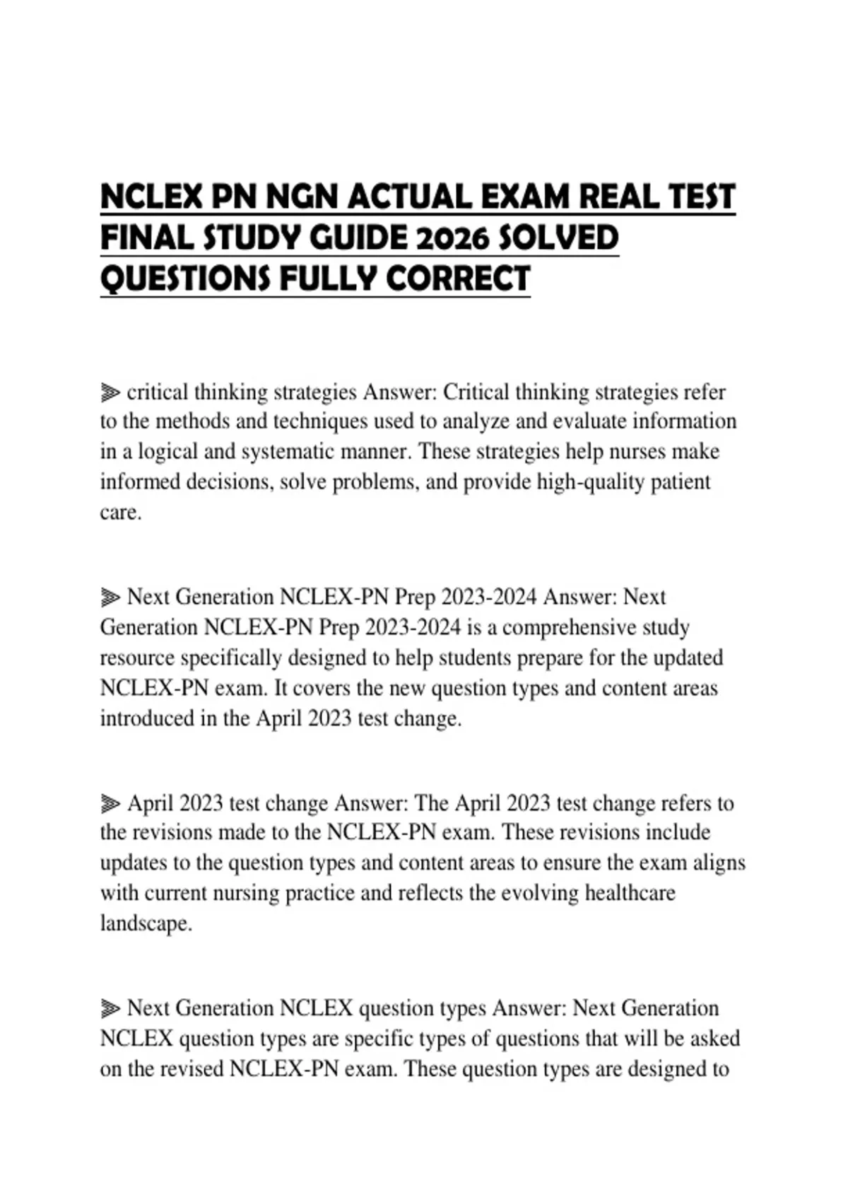 NCLEX PN NGN ACTUAL EXAM REAL TEST FINAL STUDY GUIDE 2026 SOLVED ...