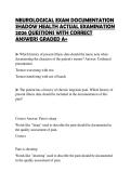 NEUROLOGICAL EXAM DOCUMENTATION SHADOW HEALTH ACTUAL EXAMINATION 2026 QUESTIONS WITH CORRECT ANSWERS GRADED A