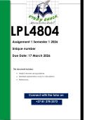  LPL4804 Assignment 1 &lpar;QUALITY ANSWERS&rpar; Semester 1 2026