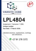 LPL4804 Assignment 1 &lpar;DETAILED ANSWERS&rpar; Semester 1 2026 - DISTINCTION GUARANTEED