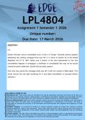LPL4804 Assignment 1 &lpar;ANSWERS&rpar; Semester 1 2026 - DISTINCTION GUARANTEED&period;