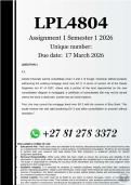 LPL4804 Assignment 1 &lpar;COMPLETE ANSWERS&rpar; Semester 1 2026 - DUE 17 March 202