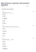 BSC 114 Exam 1 questions well answered 2025&sol;2026
