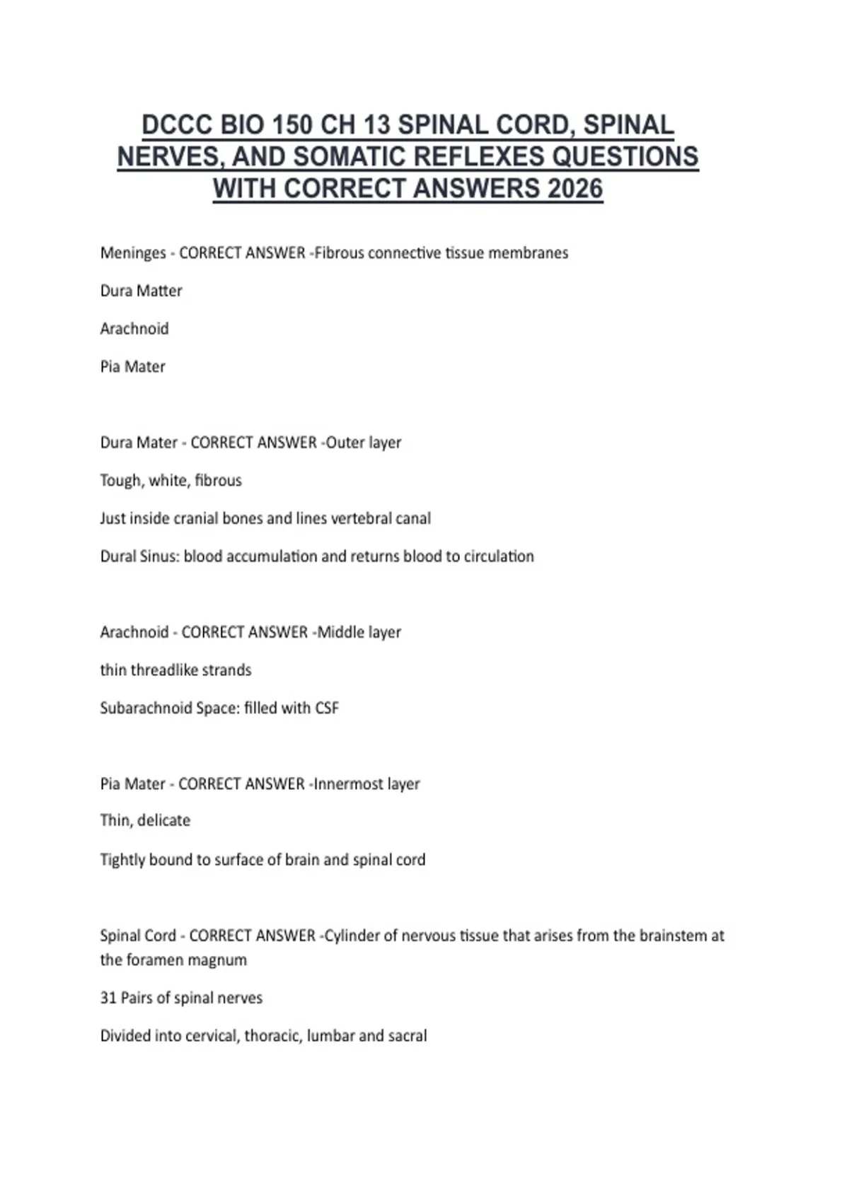 DCCC BIO 150 CH 13 SPINAL CORD, SPINAL NERVES, AND SOMATIC REFLEXES ...