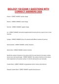 BIOLOGY 150 EXAM 1 QUESTIONS WITH CORRECT ANSWERS 2026