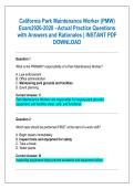 California Park Maintenance Worker &lpar;PMW&rpar;  Exam2026-2028 &ndash;Actual Practice Questions  with Answers and Rationales &vert; INSTANT PDF  DOWNLOAD 