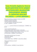 Texas Pesticide Applicator General EXAM QUESTIONS WITH CORRECT SOLUTIONS&vert;&vert;100&percnt; GUARANTEED PASS&vert;&vert;ALREADY GRADED A&plus;&vert;&vert;UPDATED 2026&sol;2027 SYLLABUS&vert;&vert;<<LATEST BERSION>