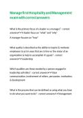 Manage first Hospitality and Management exam with correct answers