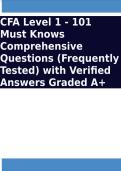 CFA Level 1 - 101 Must Knows Comprehensive Questions &lpar;Frequently Tested&rpar; with Verified Answers Graded A&plus;