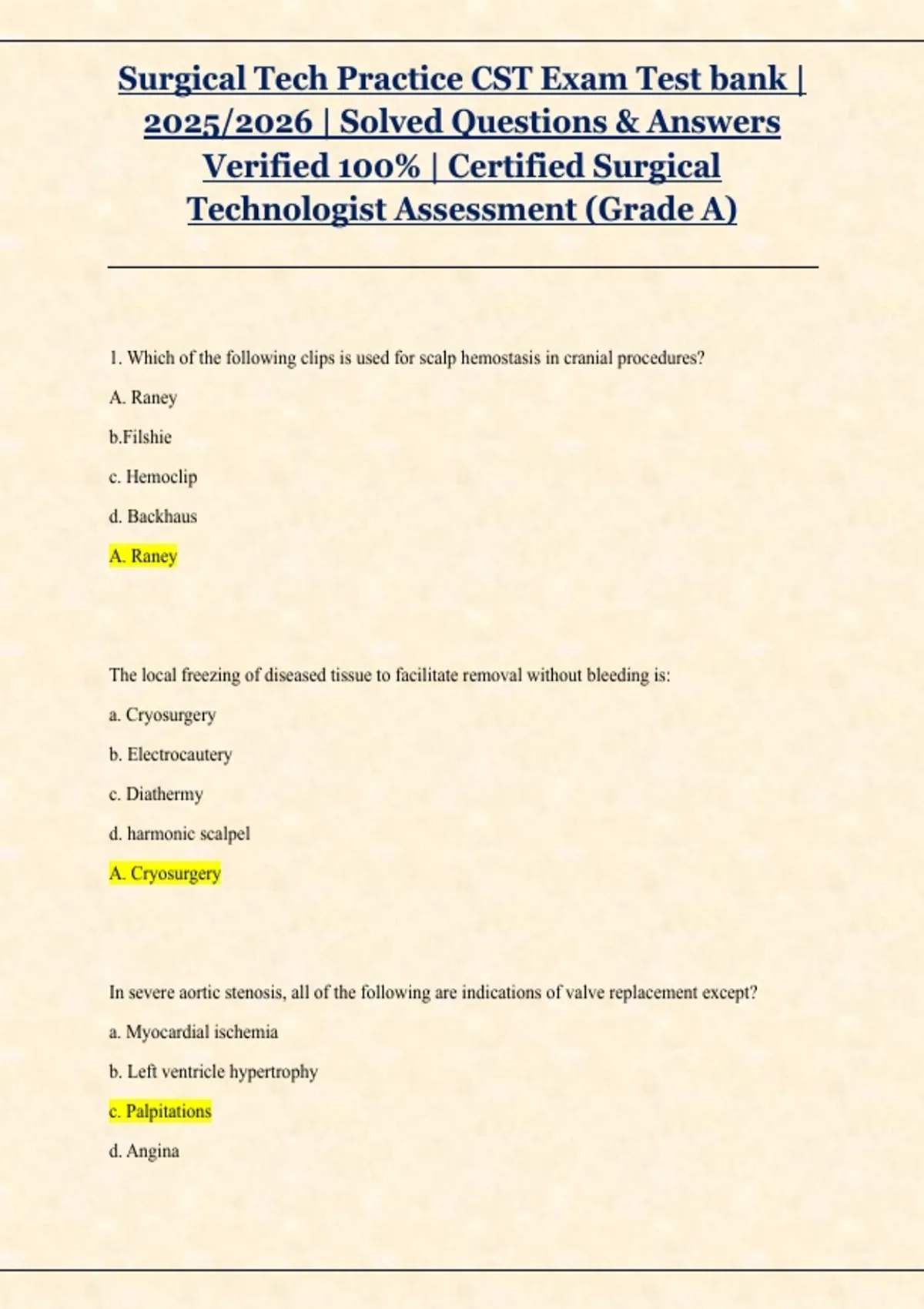 Surgical Tech Practice CST Exam Test bank | 2025/2026 | Solved ...