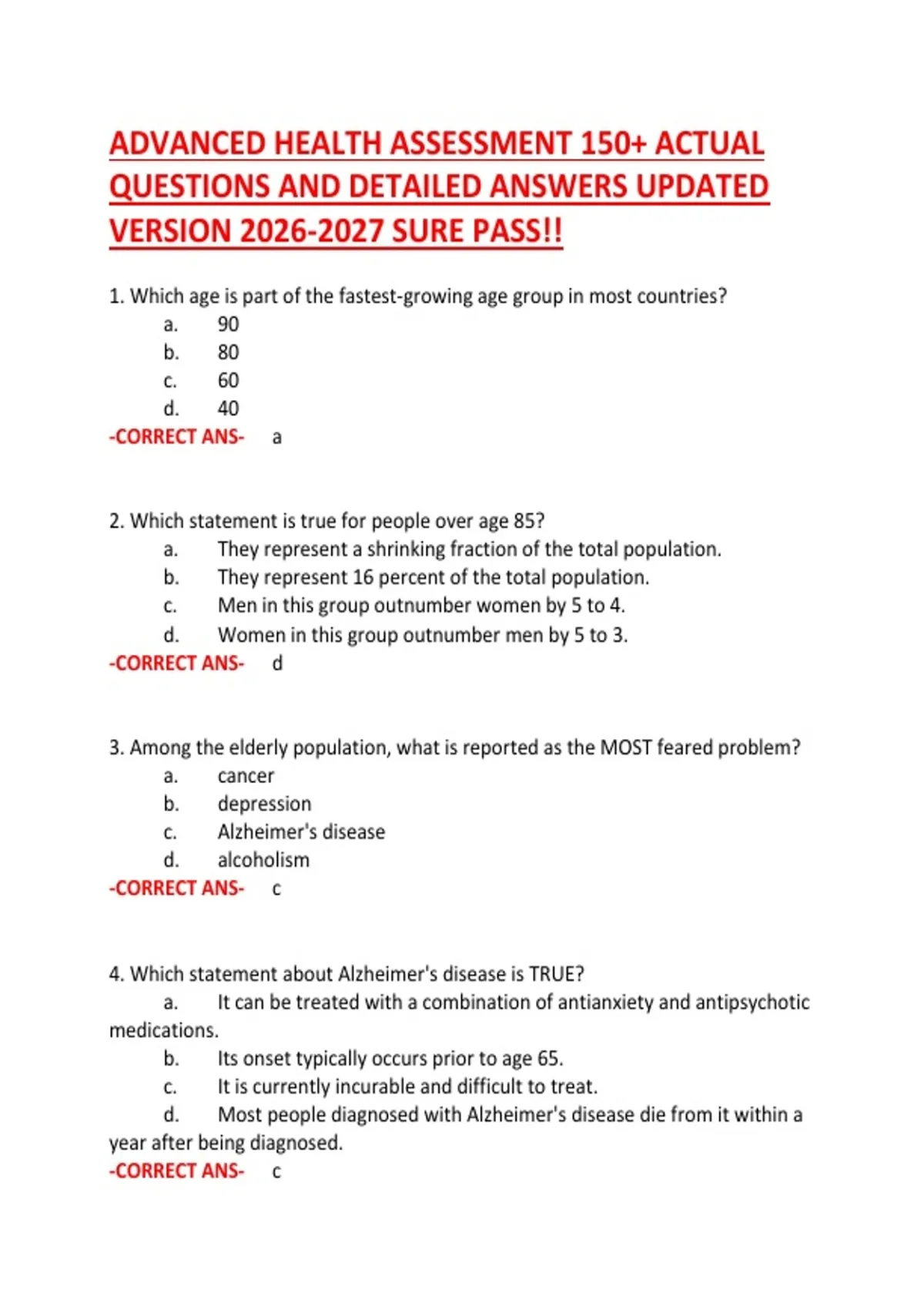 Advanced Health Assessment – Over 150 Exam Questions and Answers | 2026 ...