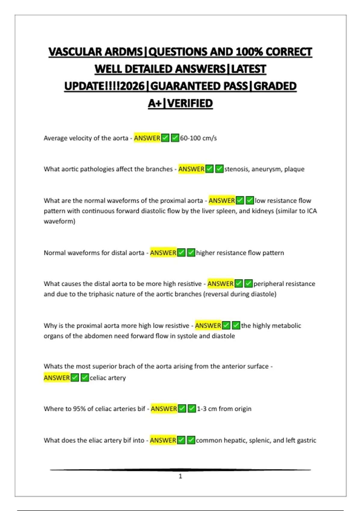 VASCULAR ARDMS|QUESTIONS AND 100% CORRECT WELL DETAILED ANSWERS|LATEST ...
