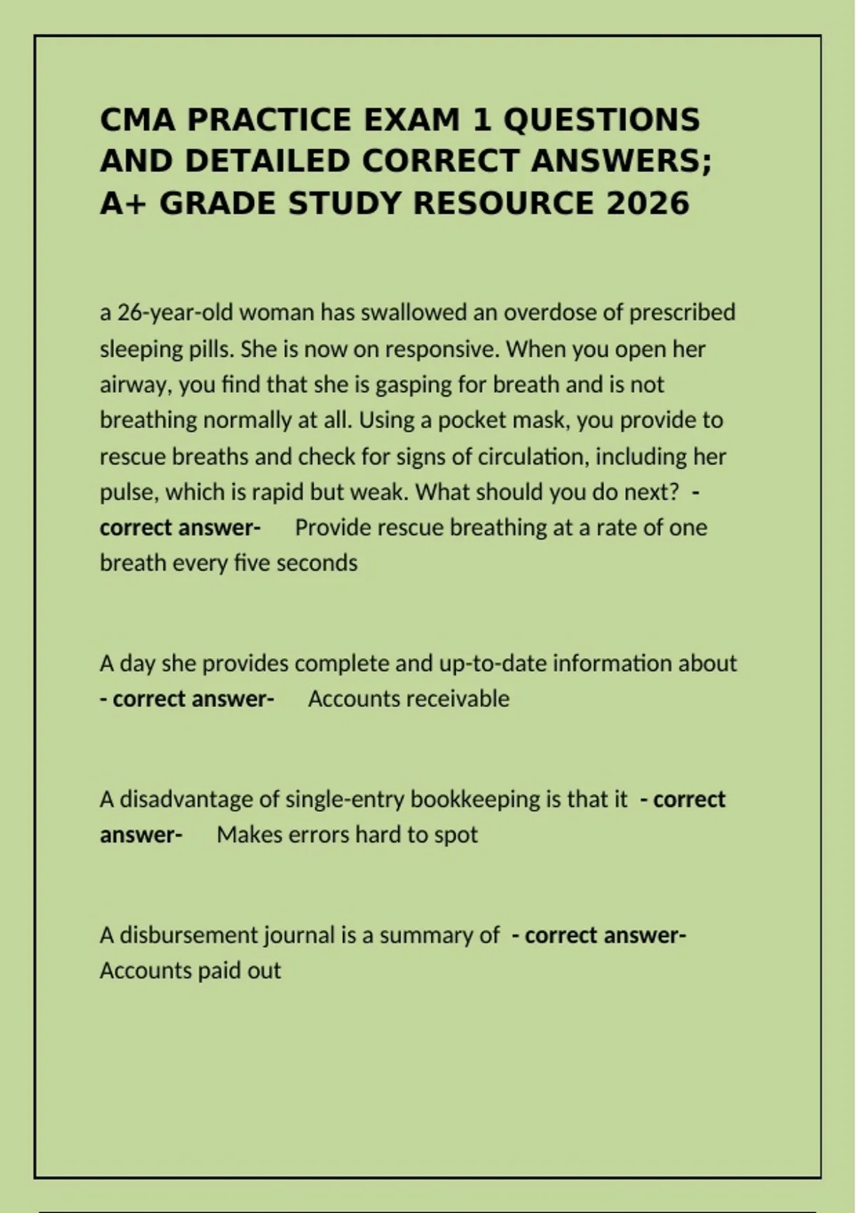 CMA Practice Exam 1 Questions & Answers (2026) – A+ Study Guide - CMA ...