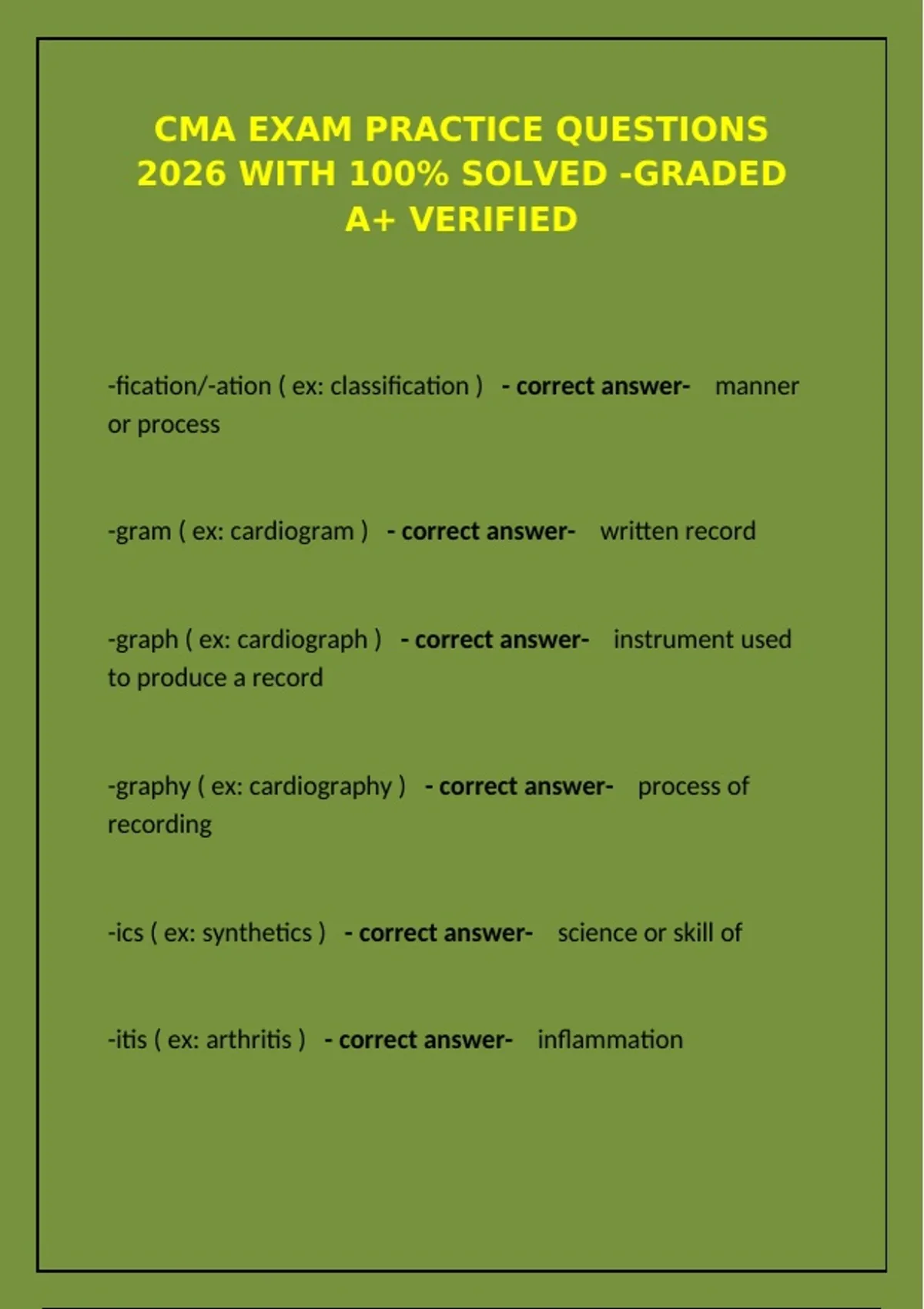 Cma Example Questions CMA Exam Practice Questions 2026 with 100- solved -graded a+ verified ...