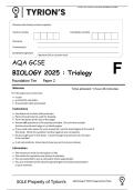 AQA GCSE COMBINED SCIENCE&lowbar; TRIOLOGY BIOLOGY 2F 2025 PREDICTED QUESTION PAPER 2026 PRACTICE PAPER