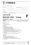AQA GCSE COMBINED SCIENCE&lowbar; TRIOLOGY BIOLOGY 2F 2025 PREDICTED QUESTION PAPER