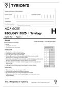 AQA GCSE COMBINED SCIENCE&lowbar; TRIOLOGY BIOLOGY 1H 2025 PREDICTED QUESTION PAPER