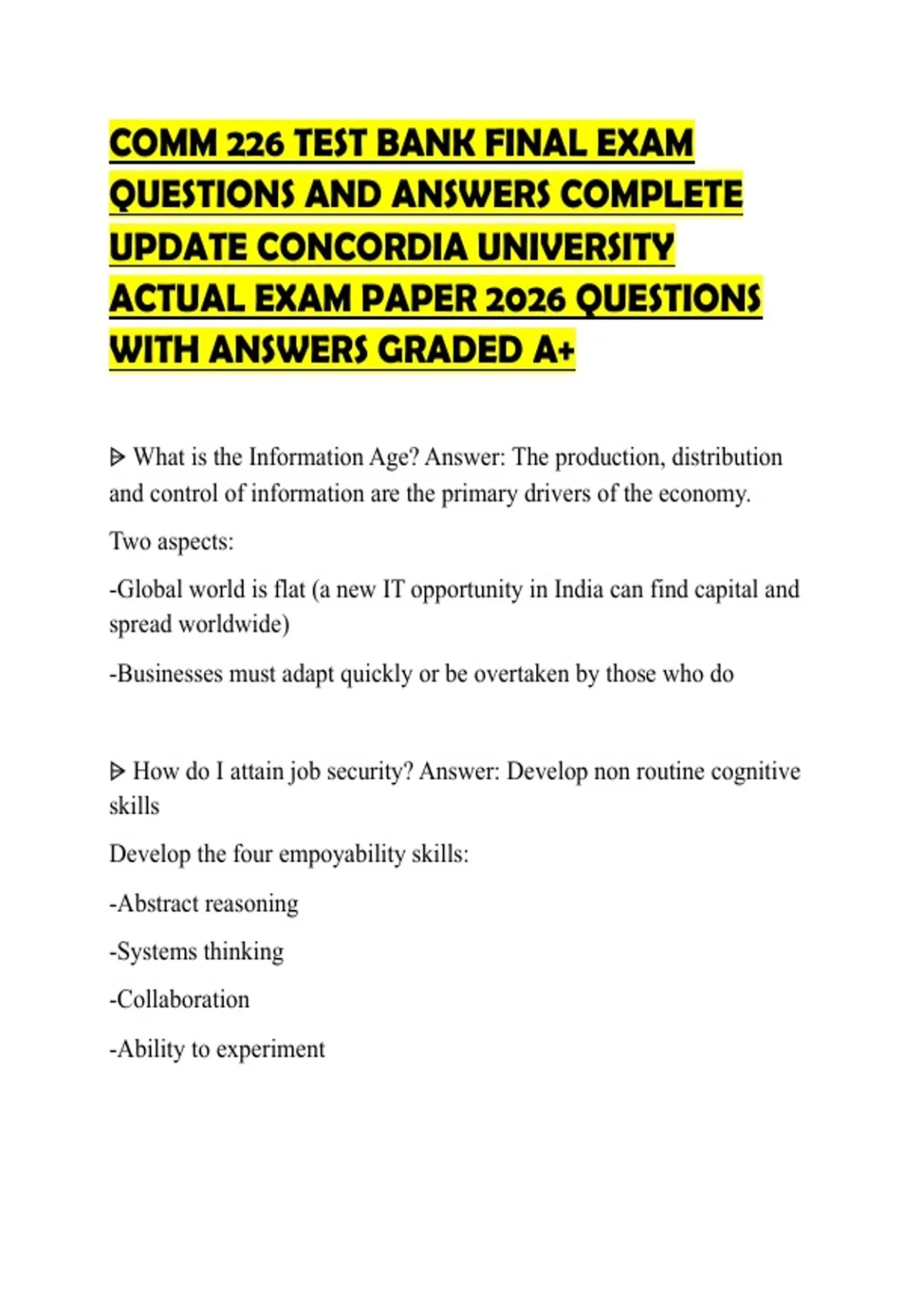 COMM 226 TEST BANK FINAL EXAM QUESTIONS AND ANSWERS COMPLETE UPDATE ...