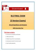 BLS Final Exam &lpar;3 Versions&rpar; 2026 &vert; Questions with 100&percnt; Correct Answers Complete &vert; Updated 2026 &sol; 2027 Verified by Experts