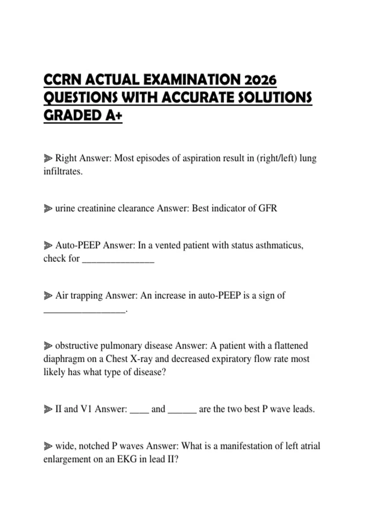 CCRN ACTUAL EXAMINATION 2026 QUESTIONS WITH ACCURATE SOLUTIONS GRADED ...