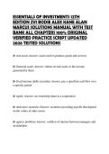 ESSENTIALS OF INVESTMENTS 12TH  EDITION ZVI BODIE ALEX KANE ALAN  MARCUS SOLUTIONS MANUAL WITH TEST  BANK ALL CHAPTERS 100&percnt; ORIGINAL  VERIFIED PRACTICE SCRIPT UPDATED  2026 TESTED SOLUTIONS