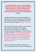 COLORADO MENTAL HEALTH JURISPRUDENCE  EXAM&comma; MOST RECENT EXAM 2026 BANK &vert;&vert;VERIFIED  EXAM&excl;&excl;&vert;&vert; CURRENTLY TESTING VERSION WITH A  STUDY GUIDE &vert; ACCURATE AND VERIFIED FOR  GUARANTEED PASS &vert;&vert;A&plus; GRADE ASSURED&vert;&vert;NEWEST  EXAM&excl;&excl;