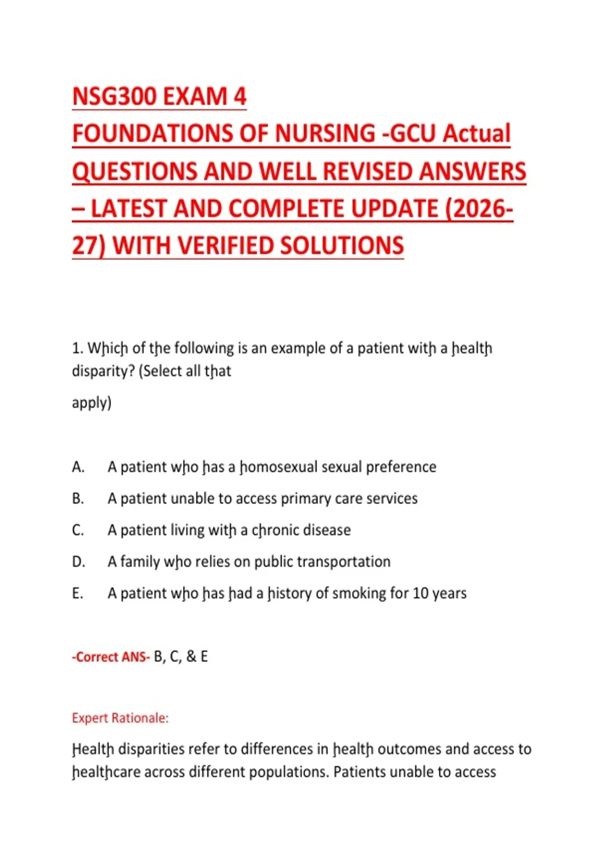 NSG 300 Exam 4 – Foundations of Nursing (GCU) | Updated 2026–2027 ...