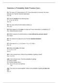 Statistics & Probability &ndash; Mathematics Practice Quiz with Answers&comma; High School Level&comma; Academic Year Practice Material