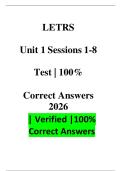 LETRS Unit 1 Sessions 1&ndash;8 Test &vert; Practice Questions with Verified Answers &vert; Latest Update 2026 &vert; Exam Prep