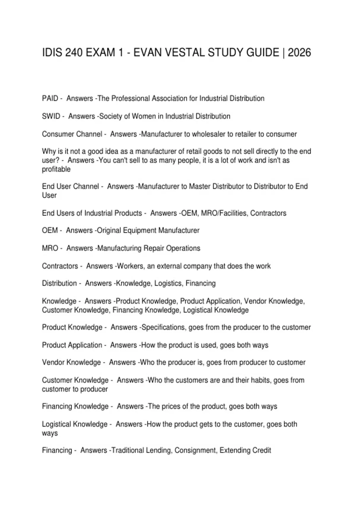 IDIS 240 EXAM 1 - EVAN VESTAL STUDY GUIDE 2026 - IDIS 240 - Stuvia US