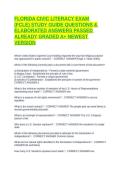 FLORIDA CIVIC LITERACY EXAM &lpar;FCLE&rpar; STUDY GUIDE QUESTIONS & ELABORATED ANSWERS PASSED ALREADY GRADED A&plus; NEWEST VERSION
