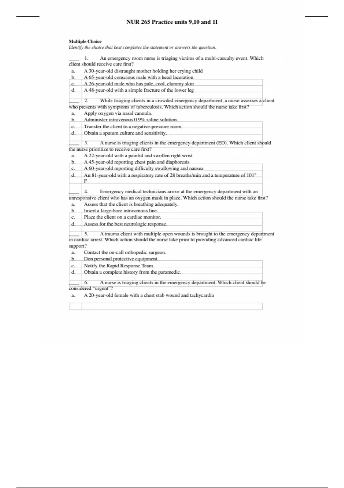 NUR 265 Practice Quiz Exam Review for Units 9-11 | Questions and ...