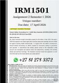 IRM1501 Assignment 2 &lpar;COMPLETE ANSWERS&rpar; Semester 1 2026 - DUE 17 April 2026
