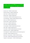 AMT RMA MEDICAL TERMINOLOGY QUESTIONS & VERIFIED ANSWERS COMPLETE