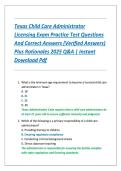 Texas Child Care Administrator  Licensing Exam Practice Test Questions  And Correct Answers &lpar;Verified Answers&rpar;  Plus Rationales 2025 Q&A &vert; Instant  Download Pdf 