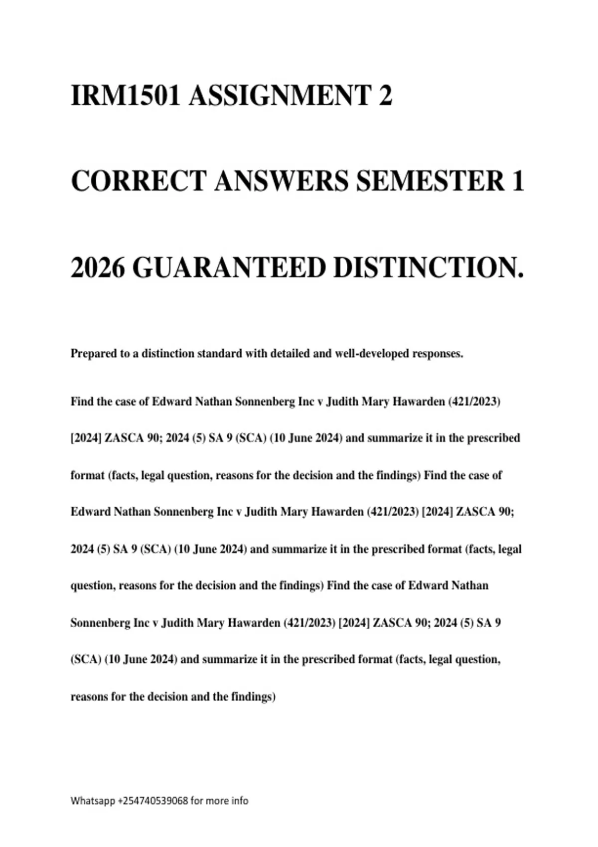 IRM1501 ASSIGNMENT 2 CORRECT ANSWERS SEMESTER 1 2026 GUARANTEED ...