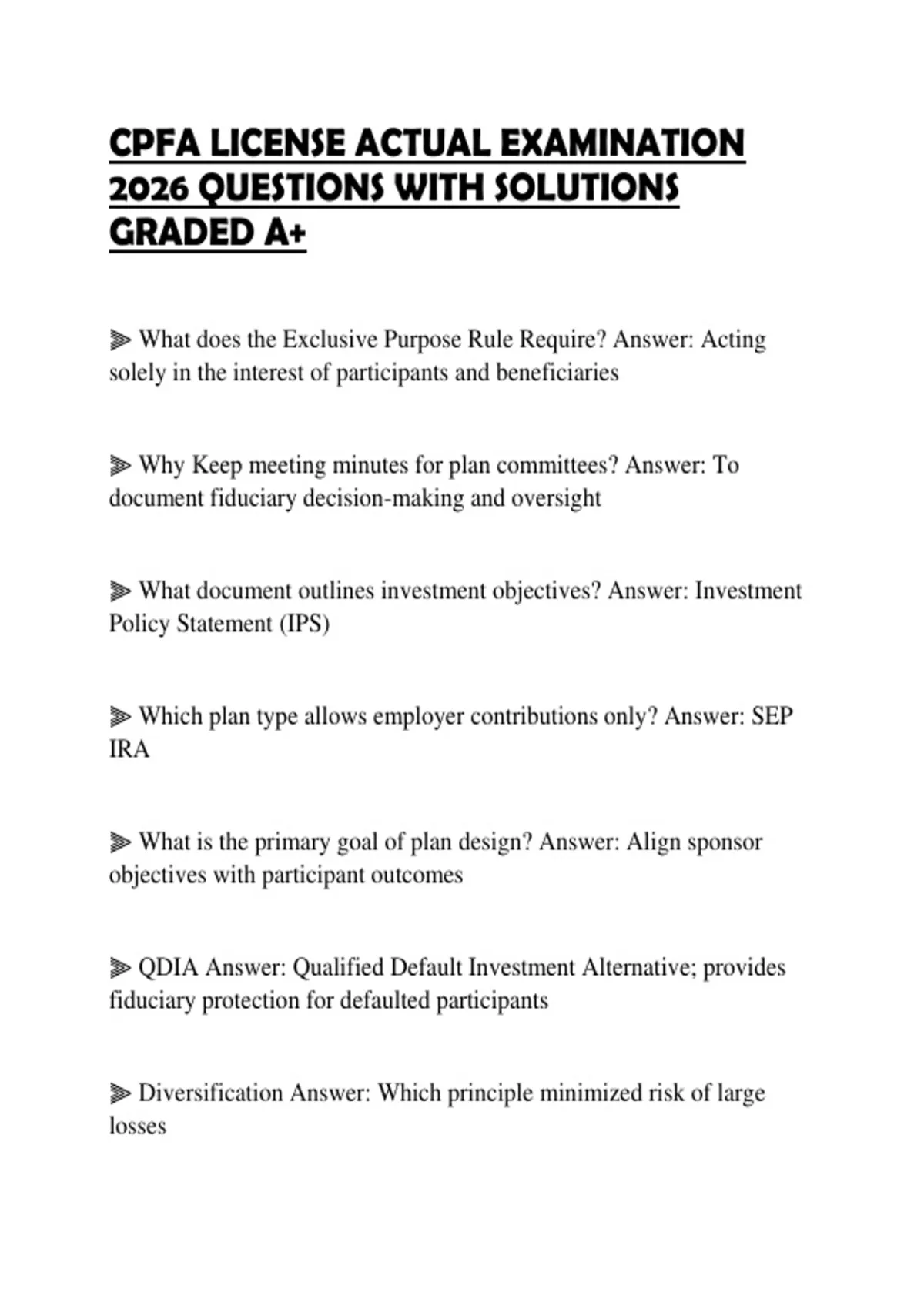 CPFA LICENSE ACTUAL EXAMINATION 2026 QUESTIONS WITH SOLUTIONS GRADED A+ ...