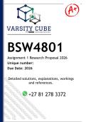 BSW4801 Assignment 1 RESEARCH PROPOSAL &lpar;DETAILED ANSWERS&rpar; 2026 - DISTINCTION GUARANTEED