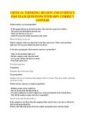 CRITICAL THINKING&colon; REASON AND EVIDENCE D265 EXAM QUESTIONS WITH 100&percnt; CORRECT ANSWERS
