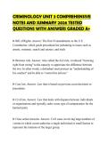CRIMINOLOGY UNIT 3 COMPREHENSIVE NOTES AND SUMMARY 2026 TESTED QUESTIONS WITH ANSWERS GRADED A&plus;