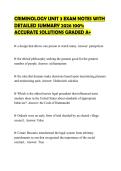 CRIMINOLOGY UNIT 3 EXAM NOTES WITH DETAILED SUMMARY 2026 100&percnt; ACCURATE SOLUTIONS GRADED A&plus;
